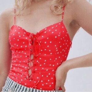 Starry Red Lace-Up Women's Bodysuit